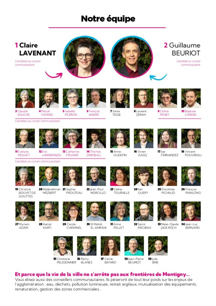 Page 7 du tract programme : Notre équipe, noms et photos des 39 candidats